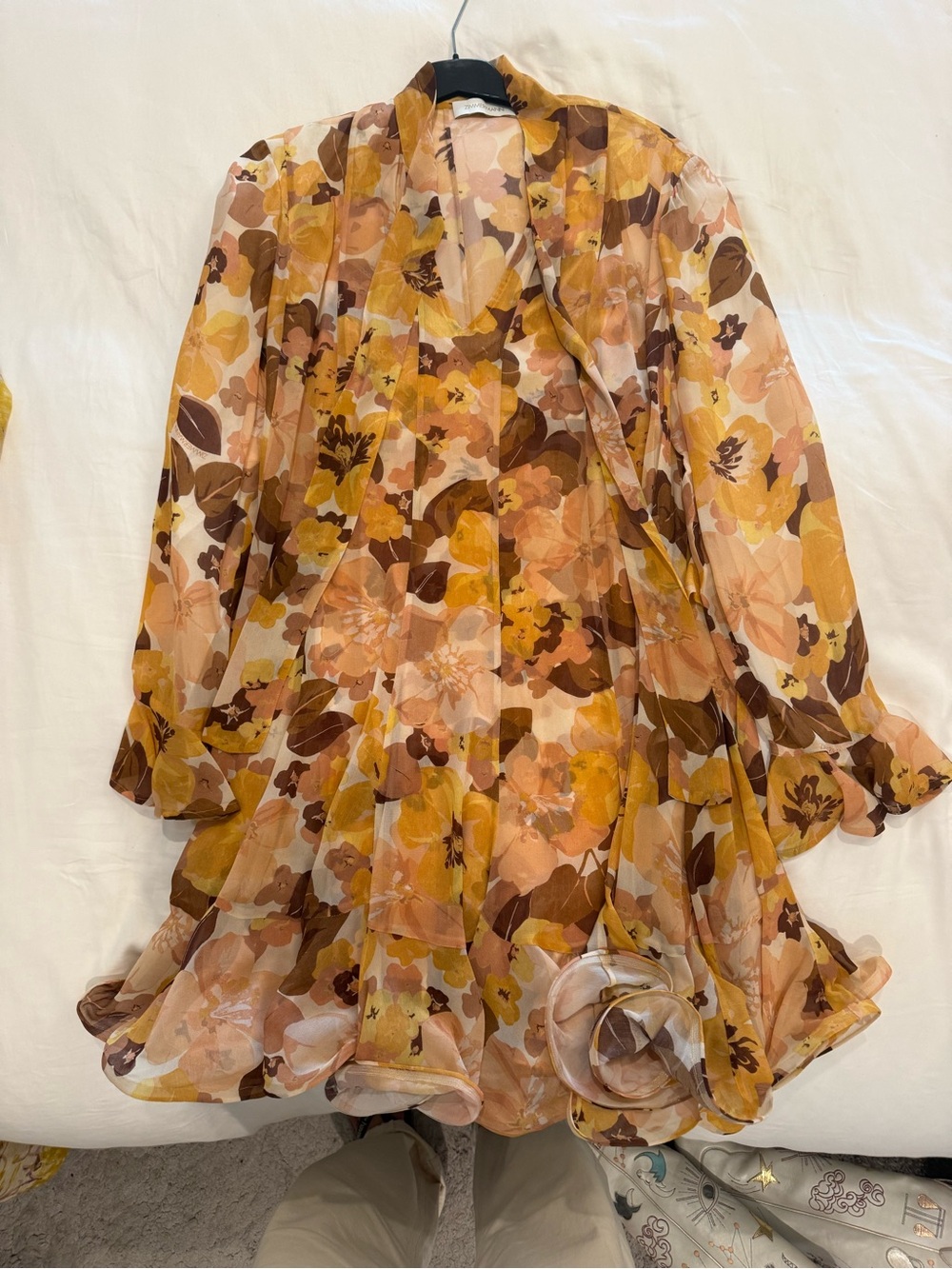 Zimmermann Peach, Mustard & Brown Floral Chiffon Skirt